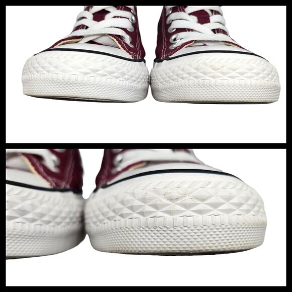 Converse Shoes Womens 7 Red Burgundy Maroon White Low Tops Skater Preppy Grunge - Picture 6 of 12